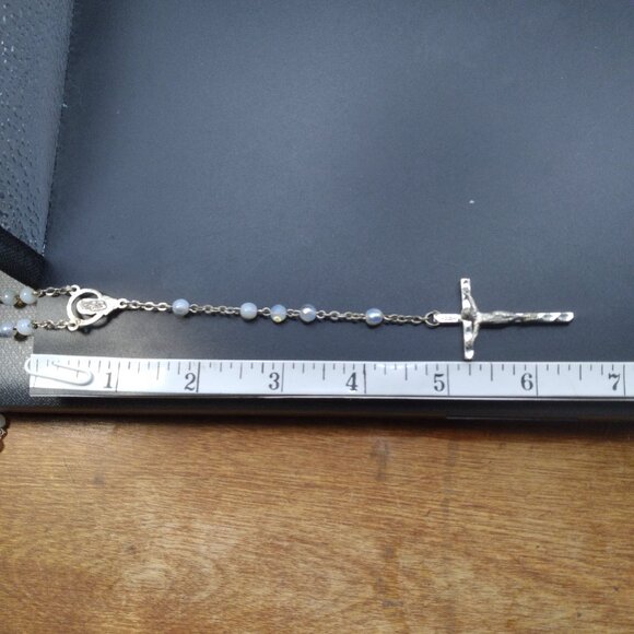 Vintage Rosary with Opaline Beads Silver Tone Metal Crucifix stamped Italy - Picture 6 of 8
